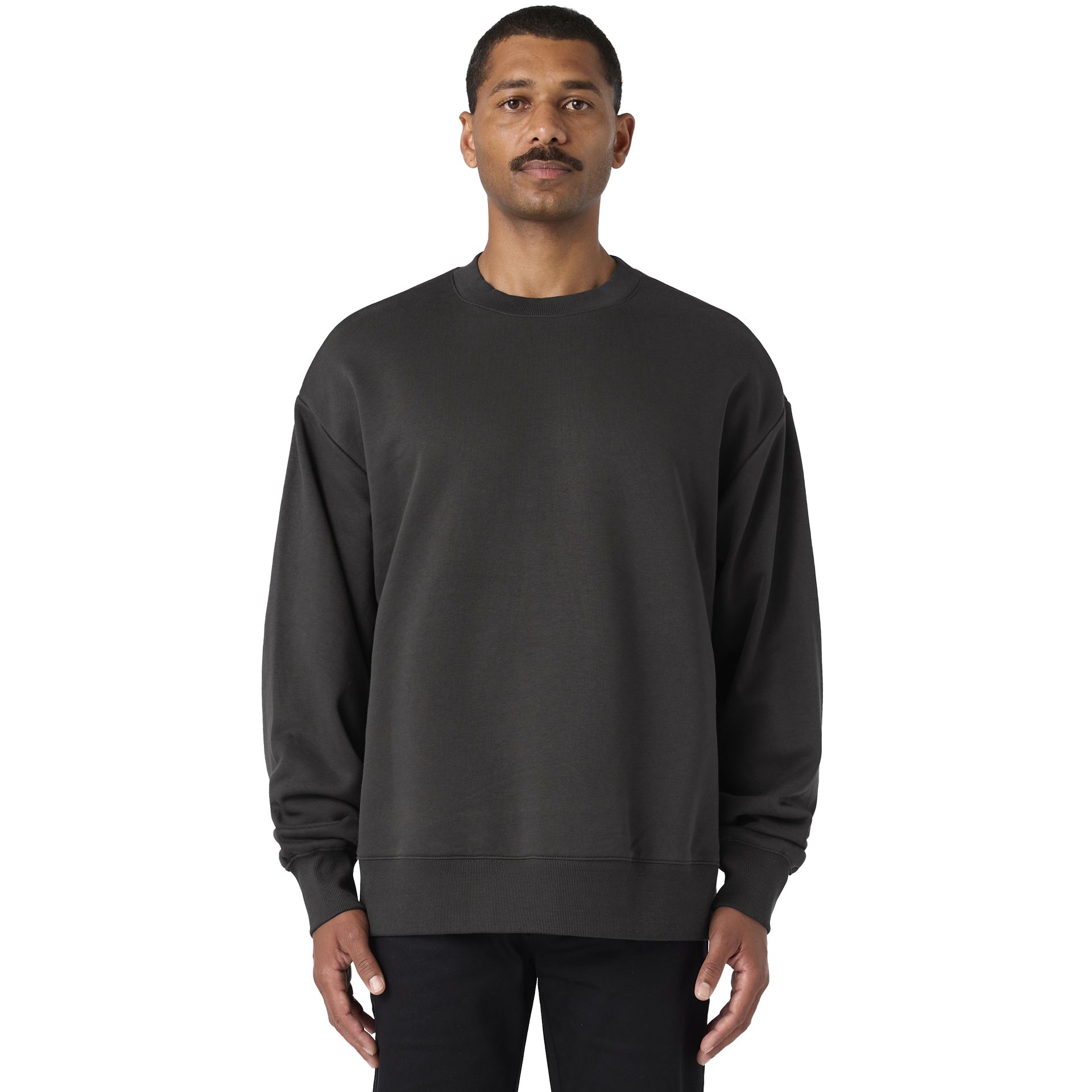 AS Colour Heavy Crew in a dark colour, front view, showing the oversized fit and dropped shoulders