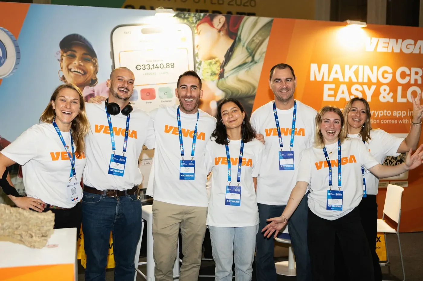 Printed event t-shirts for the Venga team on an exhibition stand, by Garment Printing