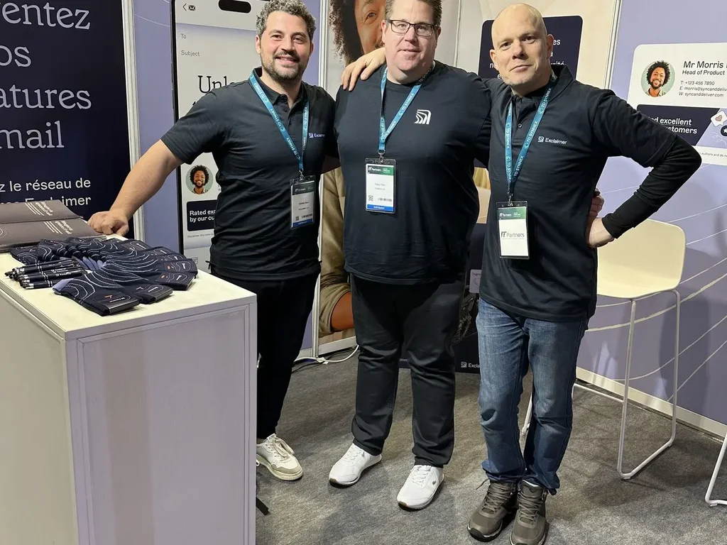 Personalised polo shirts for Exclaimer at a trade show, by Garment Printing