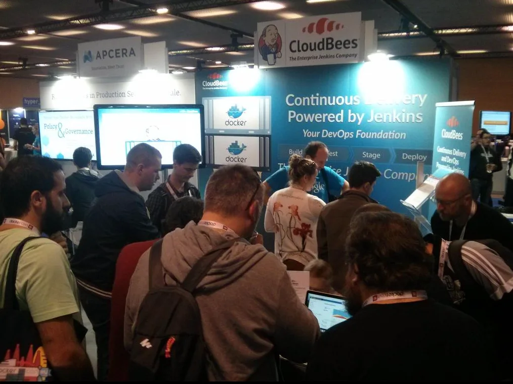 Apcera team in printed T-shirts at DockerCon