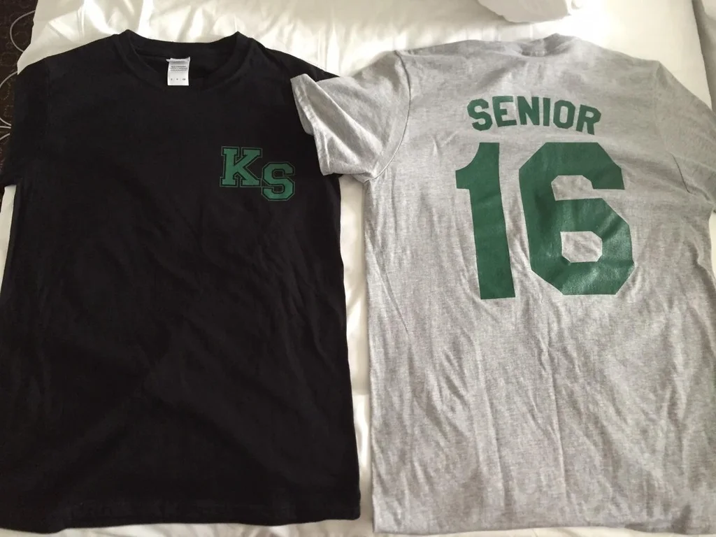 Printed leavers T-shirts in black and grey