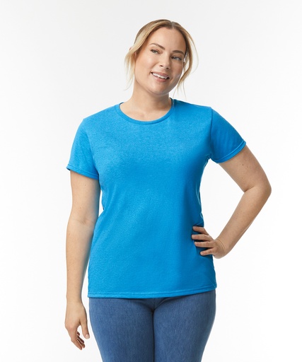 Woman in a blue t-shirt, before printing