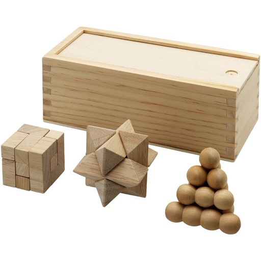 [11002900] Brainiac 3-piece wooden brain teaser set