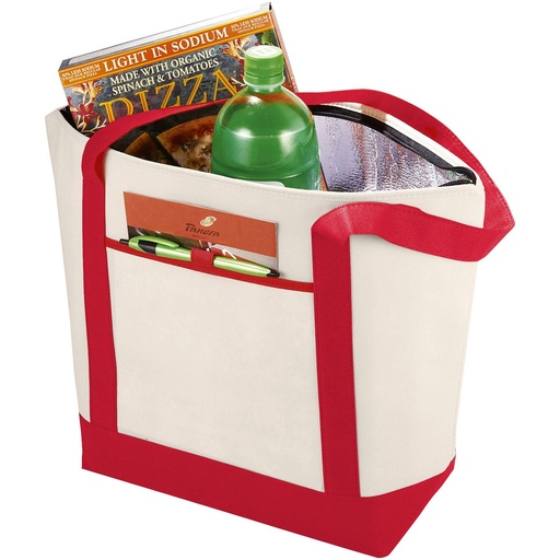 [12008502] Natural/Red (Lighthouse non-woven cooler tote 21L) 