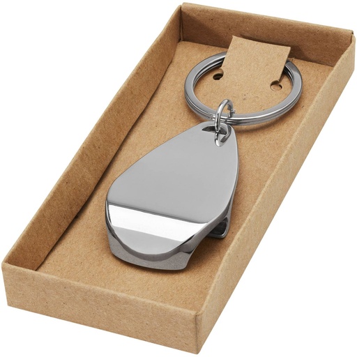 Metal bottle opener keyring in a gift box, blank