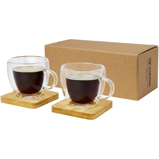 [11331401] Manti 2-piece 100 ml double-wall glass cup with bamboo coaster