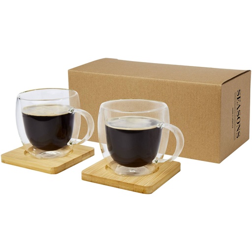[11331501] Manti 2-piece 250 ml double-wall glass cup with bamboo coaster