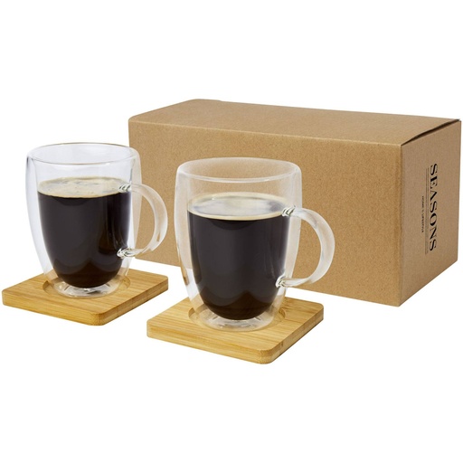 [11331601] [11331601] [11331601] Manti 2-piece 350 ml double-wall glass cup with bamboo coaster | 113316