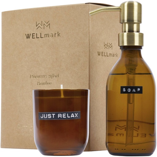 [12630811] Wellmark Discovery 200 ml hand soap dispenser and 150 g scented candle set - bamboo fragrance