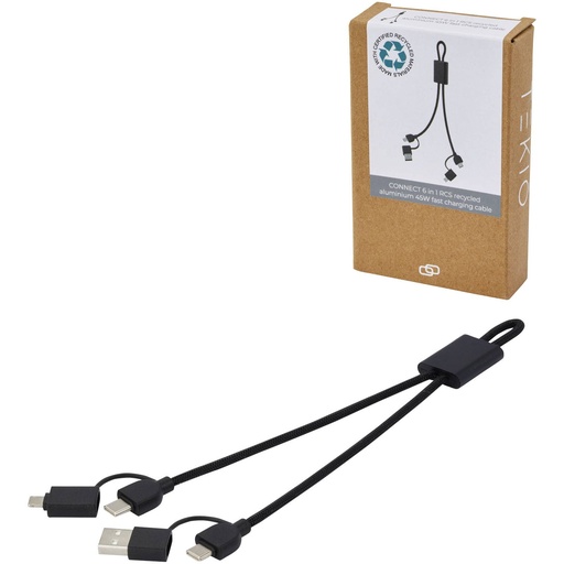 [12434590] Connect 6-in-1 RCS recycled aluminium 45W quick charge & data transfer cable