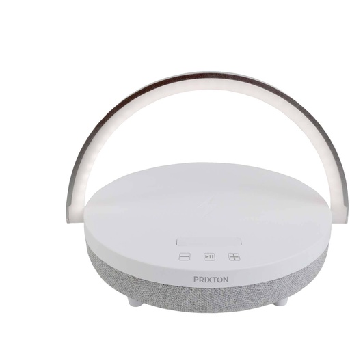 [2PA16001] White (Prixton 4-in-1 10W Bluetooth® speaker with LED light and wireless charging base) 