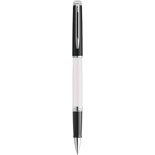 [10796001] Hemisphere colour blocking rollerball pen with palladium trim (black ink) (White/Solid black)