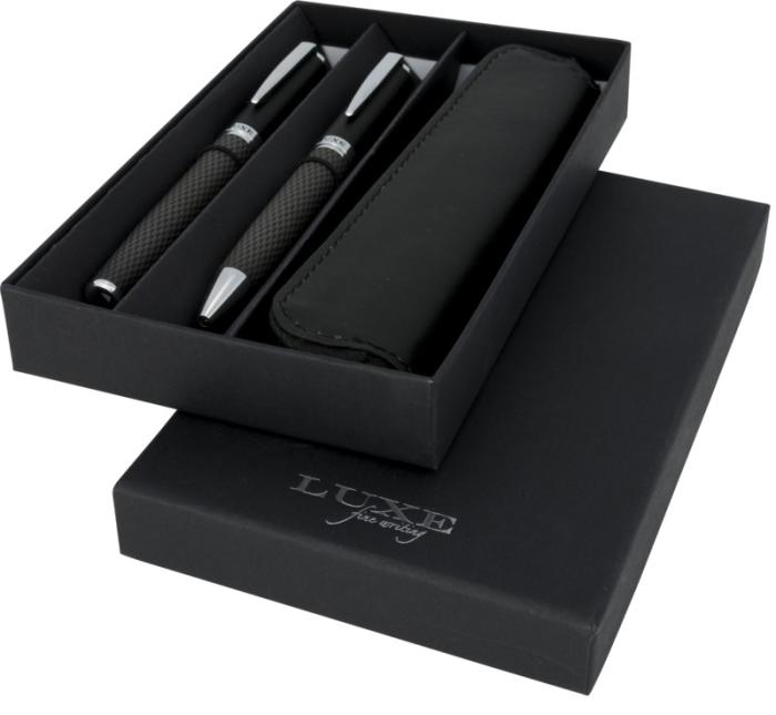 Carbon duo pen gift set with pouch - Solid black