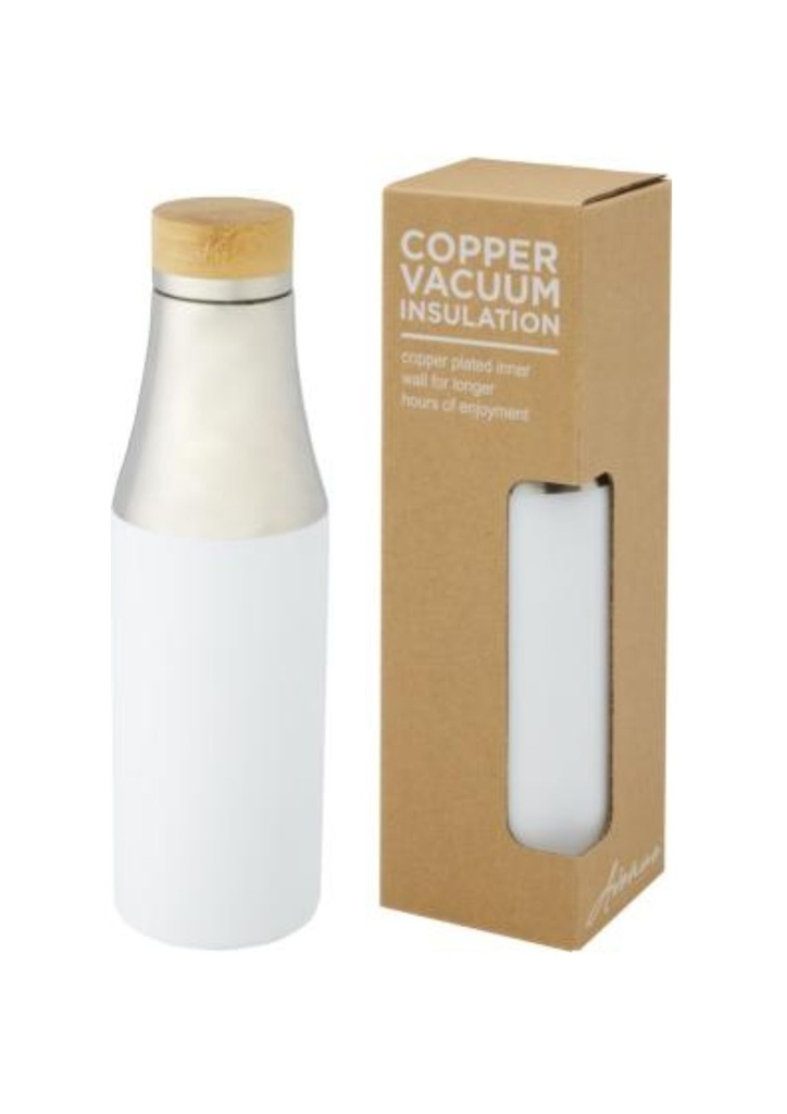 Hulan 540 ml copper vacuum insulated stainless steel bottle with bamboo lid - White | 26912