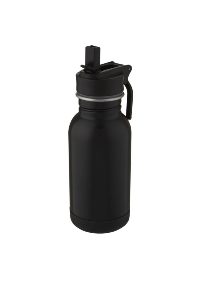 Lina 400 ml stainless steel sport bottle with straw and loop - Solid black | 27374