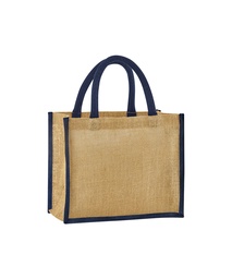 Jute tote bag with navy handles, blank