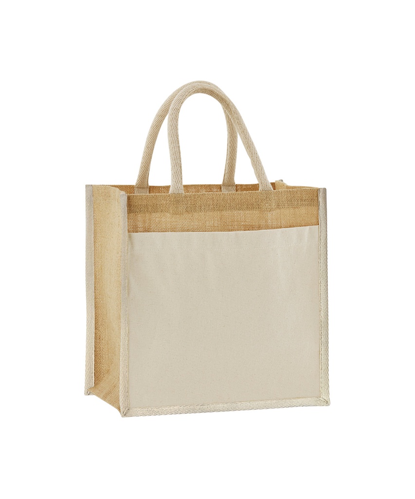 Cotton pocket natural starched jute midi tote WM483