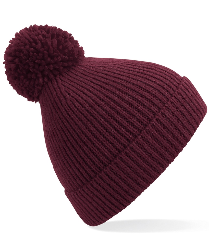 Engineered knit ribbed pom pom beanie BC382