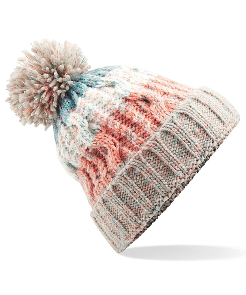 Corkscrew pom pom beanie BC486