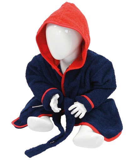 [AR022FNFR312] ARTG® Babiezz® hooded bathrobe (French Navy/Fire Red, 3/12 Months)