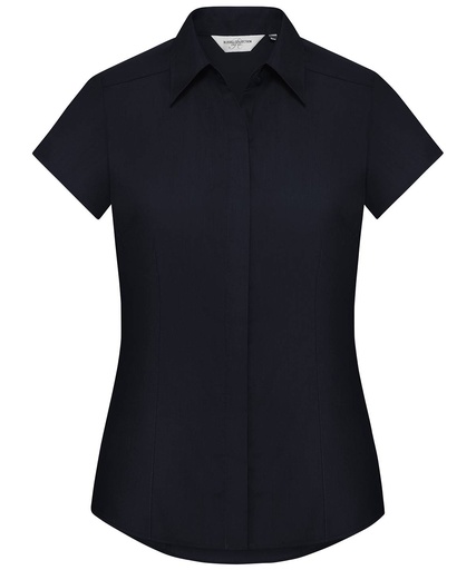 [J925FFNAVXS] Women's cap sleeve polycotton easycare fitted poplin shirt (French Navy, XS)