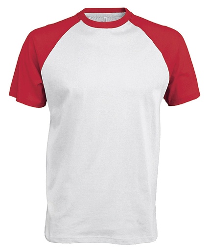 [KB330WHRDS] Baseball Short-sleeved two-tone T-shirt (White/Red, S)