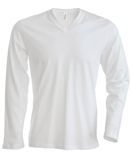 [KB358WHITS] Men's long-sleeved V-neck T-shirt (White, S)