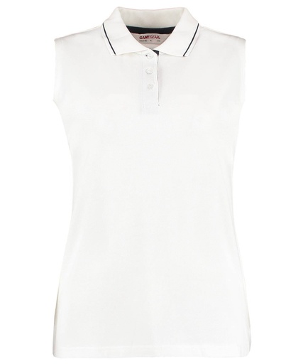 [KK730WHNY8] Women's Gamegear® proactive sleeveless polo (classic fit) (White/Navy, Wom 8)