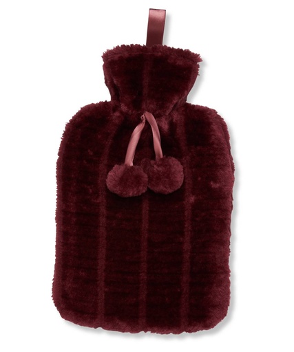[RI011REDD2L] Luxury classic faux fur hot water bottle and cover (Red, 2 Litre)