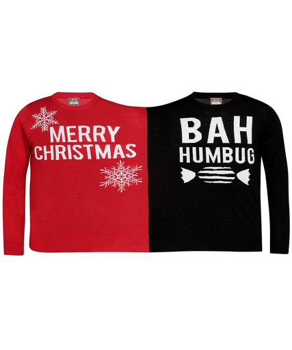 [CJ006RDBK] Adults Double Merry Christmas/Bah Humbug Christmas Jumper
