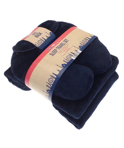 [HL041NAVY] Travel set (neck pillow, eye mask and fleece blanket)