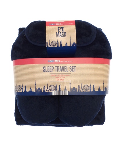 [HL041NAVY] Travel set (neck pillow, eye mask and fleece blanket)