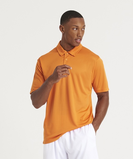 Man in an orange polo shirt, before printing