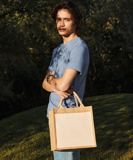 [WM426NATU] Cotton pocket jute midi tote WM426