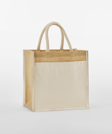 [WM483NATU] Cotton pocket natural starched jute midi tote WM483