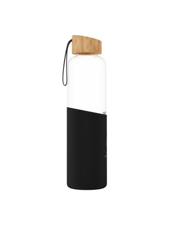 SCX.design D21 550 ml borosilicate glass bottle with recycled silicone sleeve and bamboo lid - Solid black | 27425